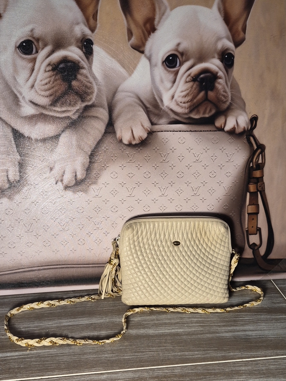 Bally Vintage Quilted Lambskin Crossbody Bag Tassel Gold Chain